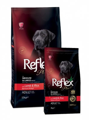 REFLEX PLUS sausā barība suņiem ar jēru un rīsiem, 25/14,  15kg (RFP-006)