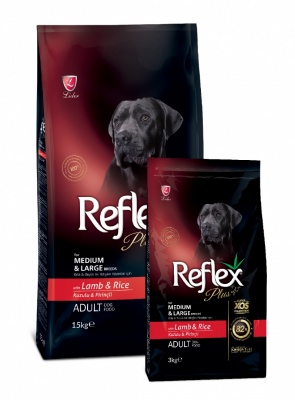 REFLEX PLUS sausā barība suņiem ar jēru un rīsiem 25/14, 3kg (RFP-060)
