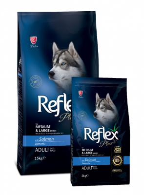 REFLEX PLUS Сухой корм для взрослых собак с лососем, 25/14,  15кг