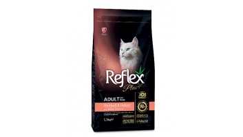 REFLEX PLUS HAIRBALL sausā barība kaķiem spalvu kamolu izvadei ar lasi, 1.5kg (RFX-307)