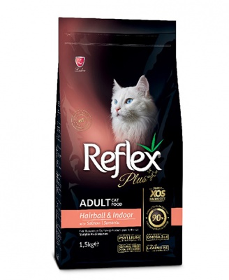 REFLEX PLUS HAIRBALL сухой корм для кошек (для вывода шерсти) с лососем, 1.5кг