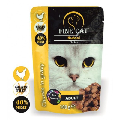 FINE CAT консервы для котов с курицей (кусочки в соусе), 100гр