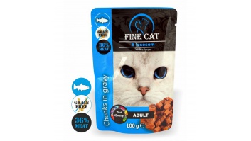 FINE CAT bezgraudu konservi kaķiem ar lasi (gabaliņi mērcē), 100gr