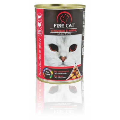 FINE CAT konservi kaķiem ar liellopu un tītaru (gabaliņi mērcē), 415gr (00334)
