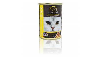 FINE CAT konservi kaķiem ar vistu un teļu (gabaliņi mērcē), 415gr (00335)