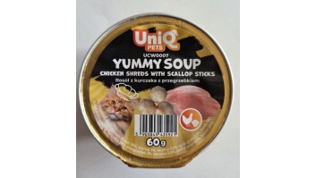 Uniq Pets Yummu Soup zupiņa kaķiem ar smalcinātu vistas gaļu un jūras ķemmītēm 60g (UCW0007)