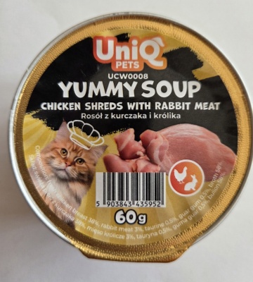 Uniq Pets Yummu Soup zupiņa kaķiem ar smalcinātu vistas un truša gaļu 60g (UCW0008)