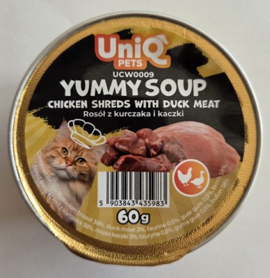 Uniq Pets Yummu Soup zupiņa kaķiem ar smalcinātu vistas un pīles gaļu 60g (UCW0009)