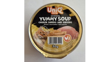Uniq Pets Yummu Soup zupiņa kaķiem ar smalcinātu vistas gaļu un žeņšeņ 30g (UCW0003)