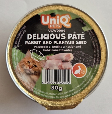 Uniq Pets Delikāta pastēte kaķiem ar truša gaļu un ceļmallapas sēklām 30g (UCW0004)